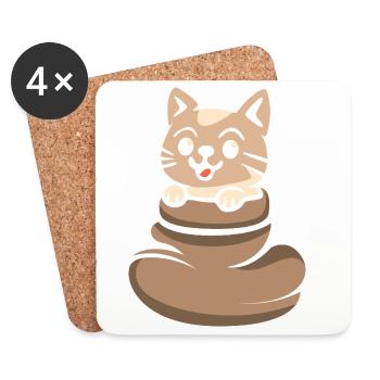 Chat mignon regardant hors du sac brun - Dessous de verre (lot de 4) - blanc - Devant