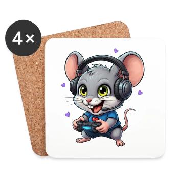 Gaming Mouse with Headphones Gamer Gift - Coasters (set of 4) - white - Front