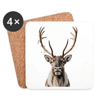Cerf Rudolph Joyeux Noël doux - Dessous de verre (lot de 4) - blanc - Devant
