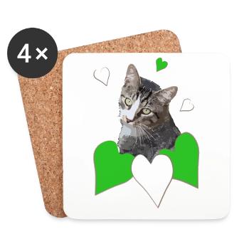 Katzenliebe getigerte Katze grünen Herzen - Untersetzer (4er-Set) - Weiß - Vorne