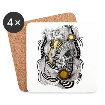 Gamme de fleurs fluides avec des accents dorés - Dessous de verre (lot de 4) - blanc - Devant