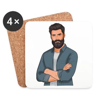Bartträger Stil im Denimlook - Untersetzer (4er-Set) - Weiß - Vorne