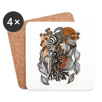 Spirale botanique noire et blanche - Dessous de verre (lot de 4) - blanc - Devant