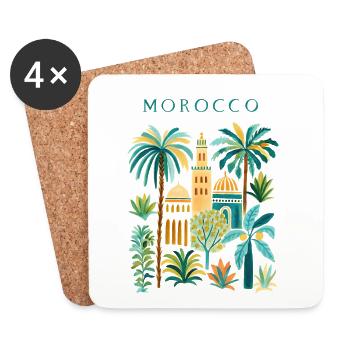 Morocco Palm Trees Architecture Watercolor - Coasters (set of 4) - white - Front