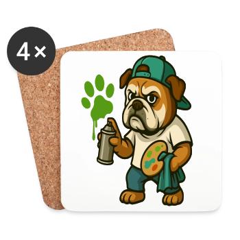 Graffiti Bulldog Mascot with Spray Paint - Coasters (set of 4) - white - Front