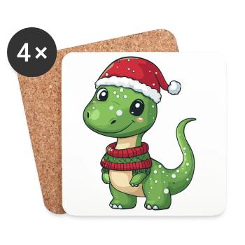 Dinosaure brontosaure Noël - Dessous de verre (lot de 4) - blanc - Devant