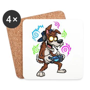 Gaming Wolf Neonstil Gamer Hund für Zocker - Untersetzer (4er-Set) - Weiß - Vorne