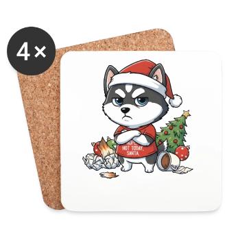 Grimmiger Hund im Weihnachtschaos Husky Style - Untersetzer (4er-Set) - Weiß - Vorne