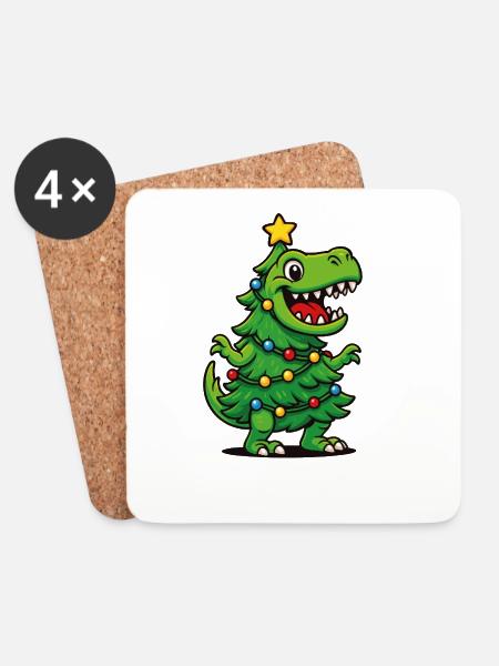 Tree Rex – Lustiges Dino Weihnachten - Untersetzer (4er-Set) - Weiß