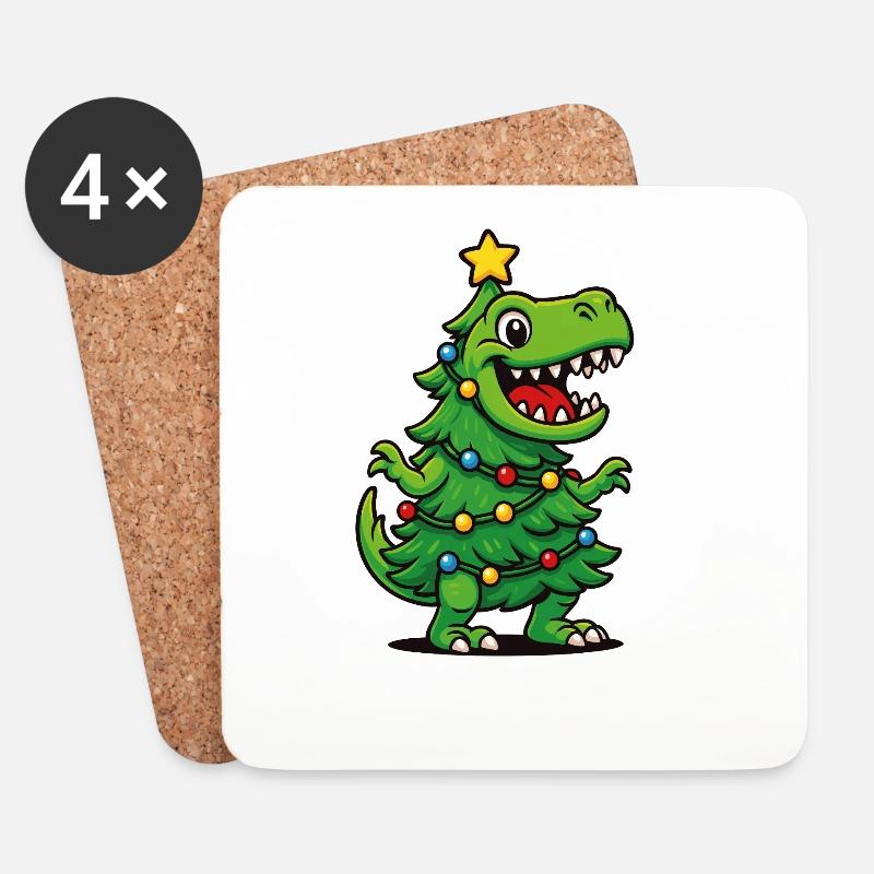 Tree Rex – Lustiges Dino Weihnachten - Untersetzer (4er-Set) - Weiß