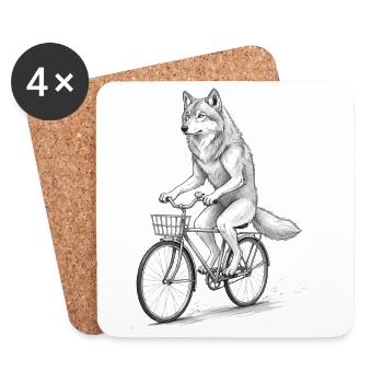 Wolf-Radfahrer auf dem Fahrrad - Untersetzer (4er-Set) - Weiß - Vorne