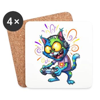 Neonkatze Gamer mit Kopfhörern Gaming Kater - Untersetzer (4er-Set) - Weiß - Vorne