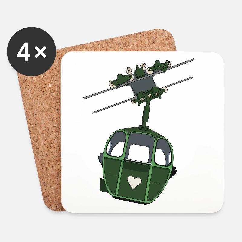 Grüne Seilbahn Herz Motiv - Untersetzer (4er-Set) - Weiß