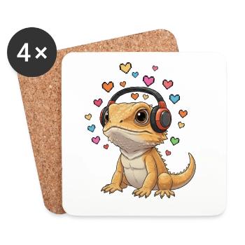 Niedlicher Gecko liebt Musik. Batagame Kopfhörer - Untersetzer (4er-Set) - Weiß - Vorne
