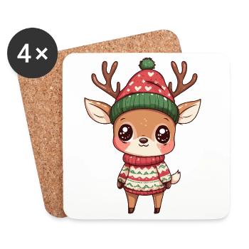 Noël de Cerf - Dessous de verre (lot de 4) - blanc - Devant