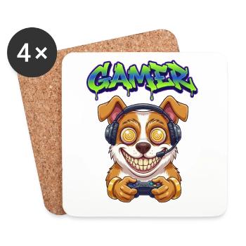 Gamer Hund Graffiti Design Hunde Gaming Geschenk - Untersetzer (4er-Set) - Weiß - Vorne