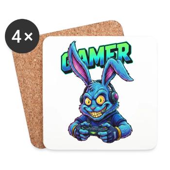 Neon Gaming Hase im Controller Gamer Bunny - Untersetzer (4er-Set) - Weiß - Vorne