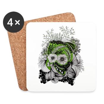 Ornement en forme de cercle de fleurs vert - Dessous de verre (lot de 4) - blanc - Devant