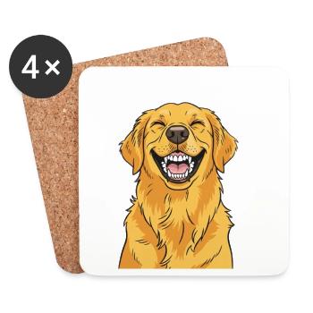 Laughing Golden Retriever Cartoon - Coasters (set of 4) - white - Front