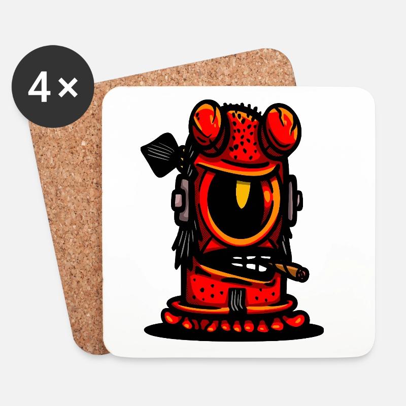 Red Devil Cigar Karikatur - Untersetzer (4er-Set) - Weiß