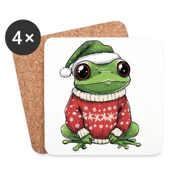 Frosch Weihnachten Xmas - Untersetzer (4er-Set) - Weiß - Vorne