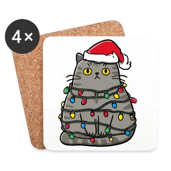 Tollpatschige Katze Weihnachten - Untersetzer (4er-Set) - Weiß - Vorne