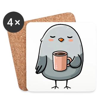 Pigeon douillet avec tasse à café - Dessous de verre (lot de 4) - blanc - Devant
