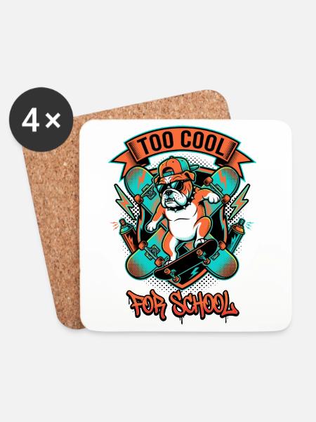 Too Cool Bulldog Skater - Untersetzer (4er-Set) - Weiß