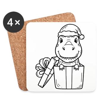 Joyeux Dino en cadeau – Tirage de Noël - Dessous de verre (lot de 4) - blanc - Devant