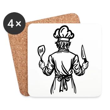 Father’s Kitchen Soul – Chef Line Art Design - Untersetzer (4er-Set) - Weiß - Vorne
