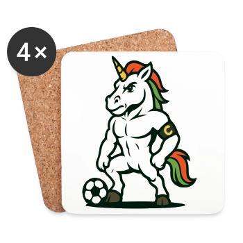 Capitaine de football licorne mascotte debout fièrement - Dessous de verre (lot de 4) - blanc - Devant