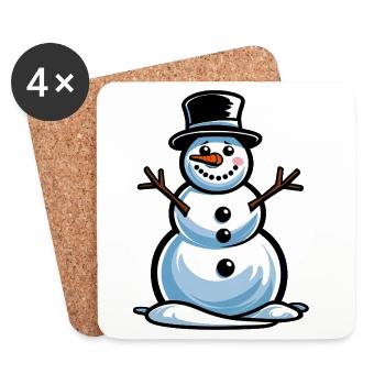 Winter magic, snowman in a top hat - Coasters (set of 4) - white - Front