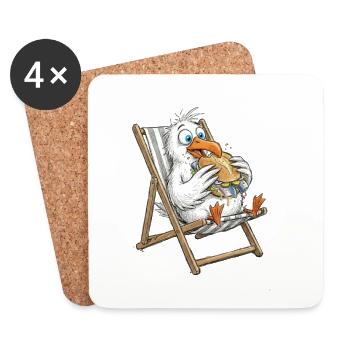 Mouette gastronomique sur une chaise de plage avec des sandwichs au poisson - Dessous de verre (lot de 4) - blanc - Devant