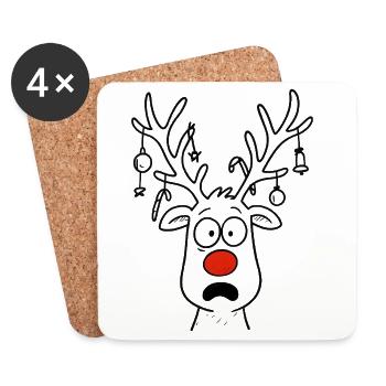 Renne de Noël Rudolph - Renne de Noël - Dessous de verre (lot de 4) - blanc - Devant