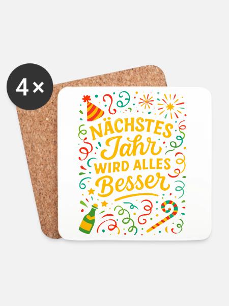 Feuerwerk Silvester Konfetti Glück Neujahr - Untersetzer (4er-Set) - Weiß