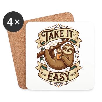 Take It Easy Sloth Motif - Coasters (set of 4) - white - Front