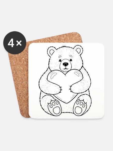 Teddybär mit Herz – kuschelige Liebe - Untersetzer (4er-Set) - Weiß