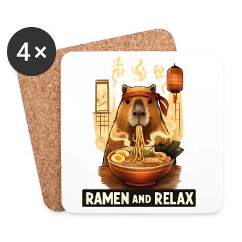 Kawaii Capybara Ramen Nouilles Japon Rétro - Dessous de verre (lot de 4) - blanc - Devant