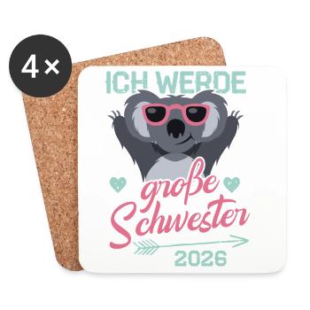 Ich Werde Große Schwester 2026 - Schwangerschaft  - Untersetzer (4er-Set) - Weiß - Vorne