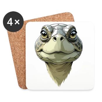 Lustiger Schildkrötenkopf - Untersetzer (4er-Set) - Weiß - Vorne