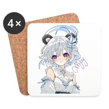 Blue and white anime girl with flowers - Coasters (set of 4) - white - Front
