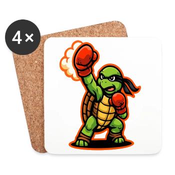 Boxing Turtle Fighter Power Punch Maskottchen - Untersetzer (4er-Set) - Weiß - Vorne