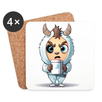 Hoodie Monster mit Kaffeebecher - Untersetzer (4er-Set) - Weiß - Vorne