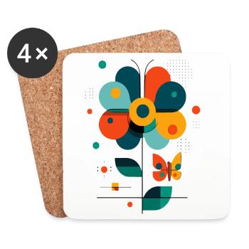 stylized flower with butterfly - Coasters (set of 4) - white - Front