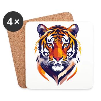 Empreinte colorée de tête de tigre, motif fier de tigre - Dessous de verre (lot de 4) - blanc - Devant