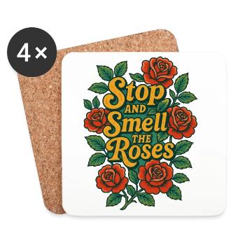 Arrêtez-vous et sentez les roses florales - Dessous de verre (lot de 4) - blanc - Devant