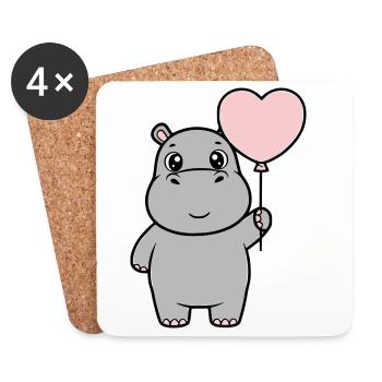 Amour en cœur d’hippopotame doux - Dessous de verre (lot de 4) - blanc - Devant