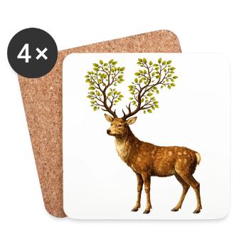 Hirsch mit Baumgeweih – Naturgeist des Waldes - Untersetzer (4er-Set) - Weiß - Vorne