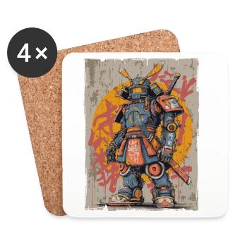 Mechanical Samurai Street Art - Coasters (set of 4) - white - Front