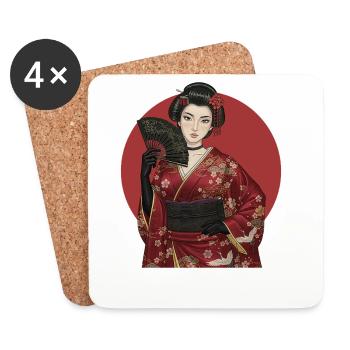 Geisha im roten Kimono mit Fächer - Untersetzer (4er-Set) - Weiß - Vorne